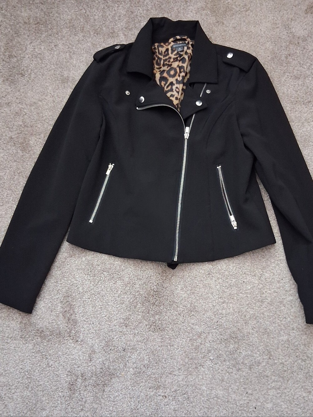 BOLD elements Black Women's Jacket with Leopard Lining